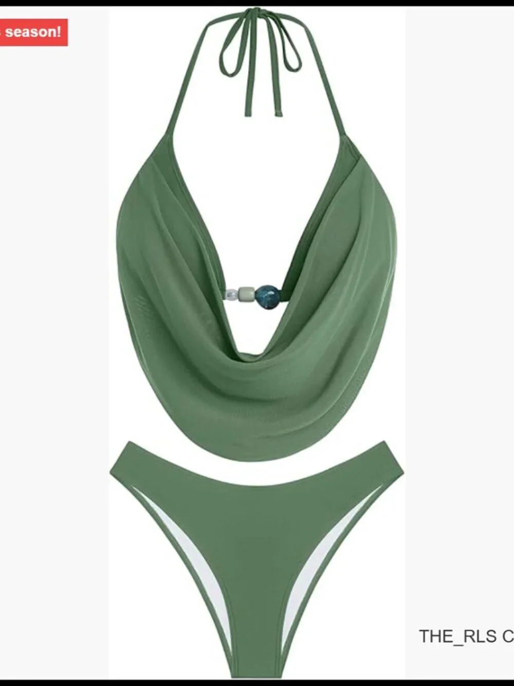 Two Piece Bikini Set Triangle Halter Swimsuit Deep V Cowl Neck Ruching
